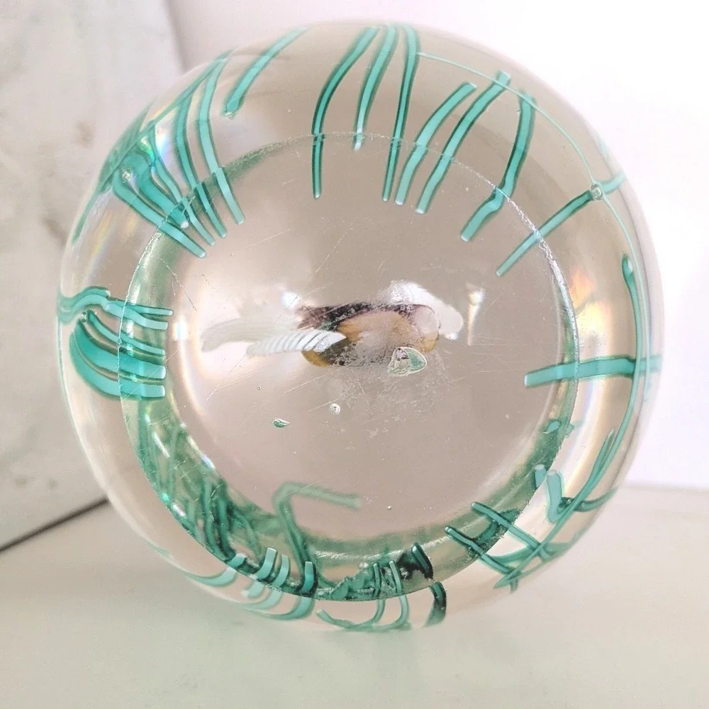 Vtg Fratelli Toso Murano Purple/Yellow Fish Seaweed Paperweight Glass Aquarium - Picture 3 of 9